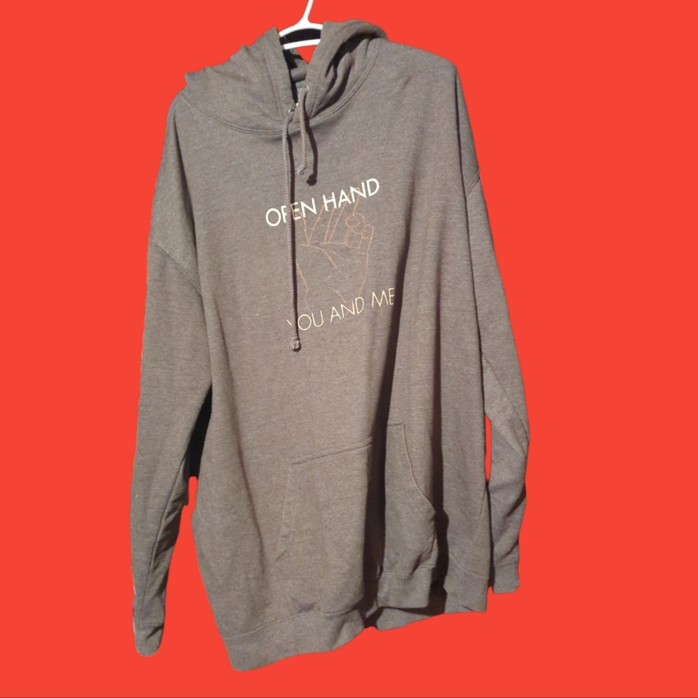 Open Hand You And Me album font and logo on grey hoodie. Sized XXL.
